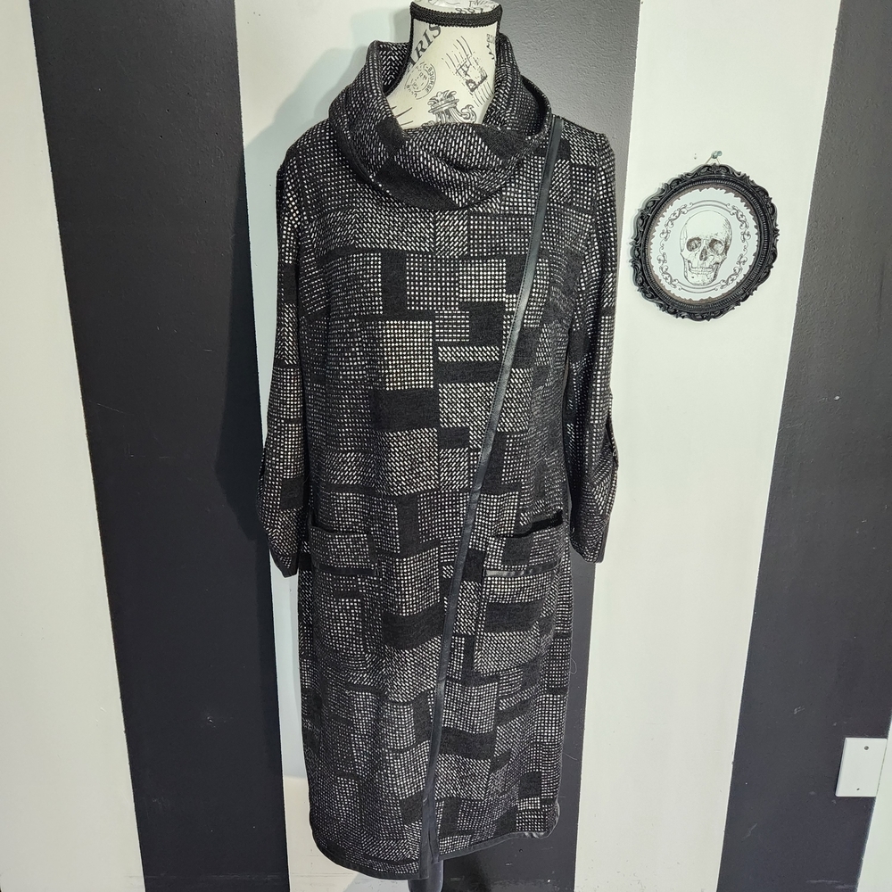 Joseph Ribkoff Black & Silver Geometric Cowl Neck Dress - Picture 2 of 8